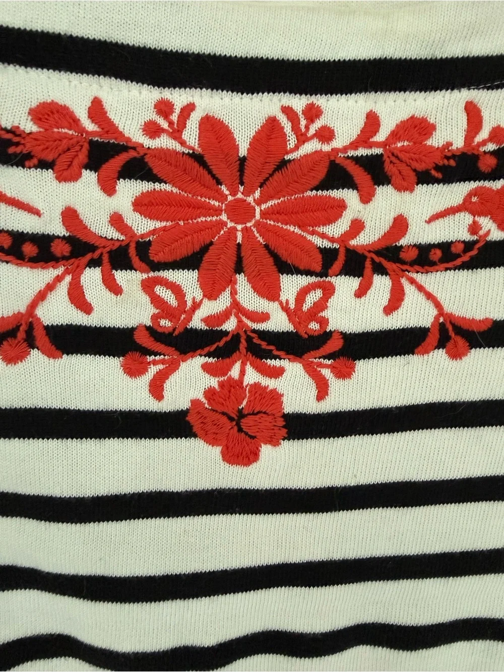 Kate Spade Ruffle-Hem Top with Red Floral Embroidery
